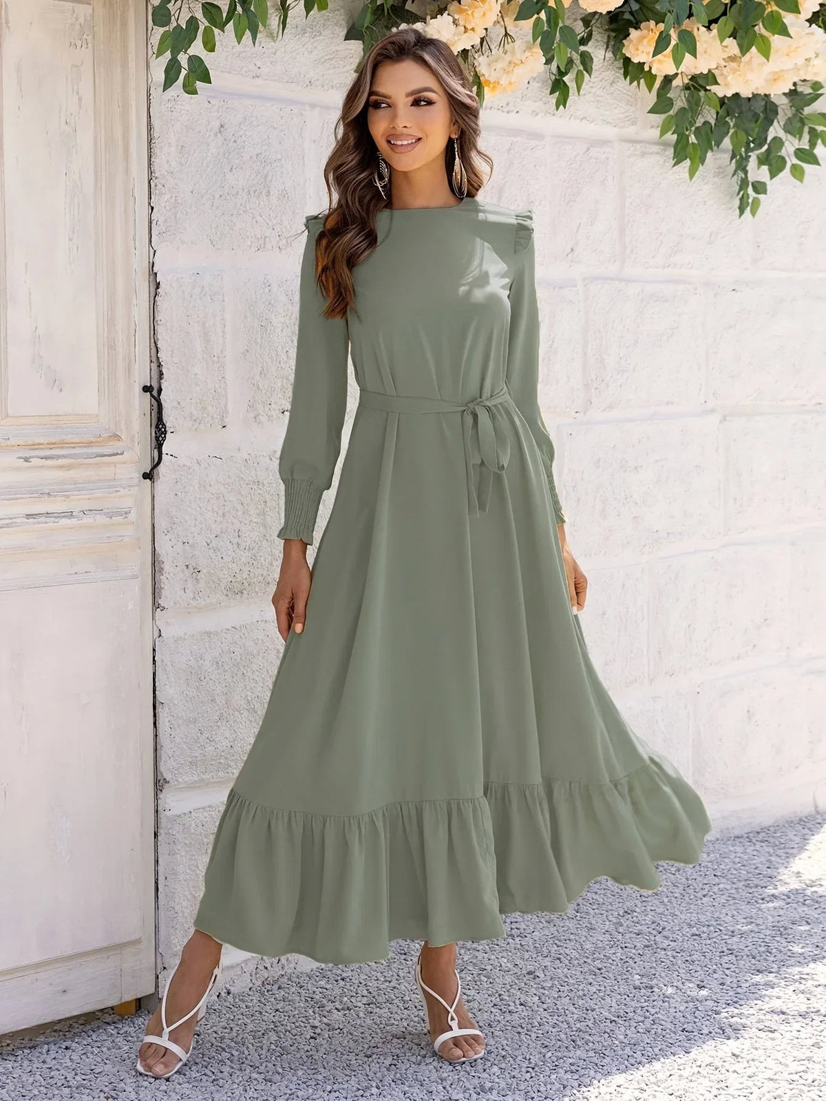 Maxikleid mit Bindegürtel - Leila