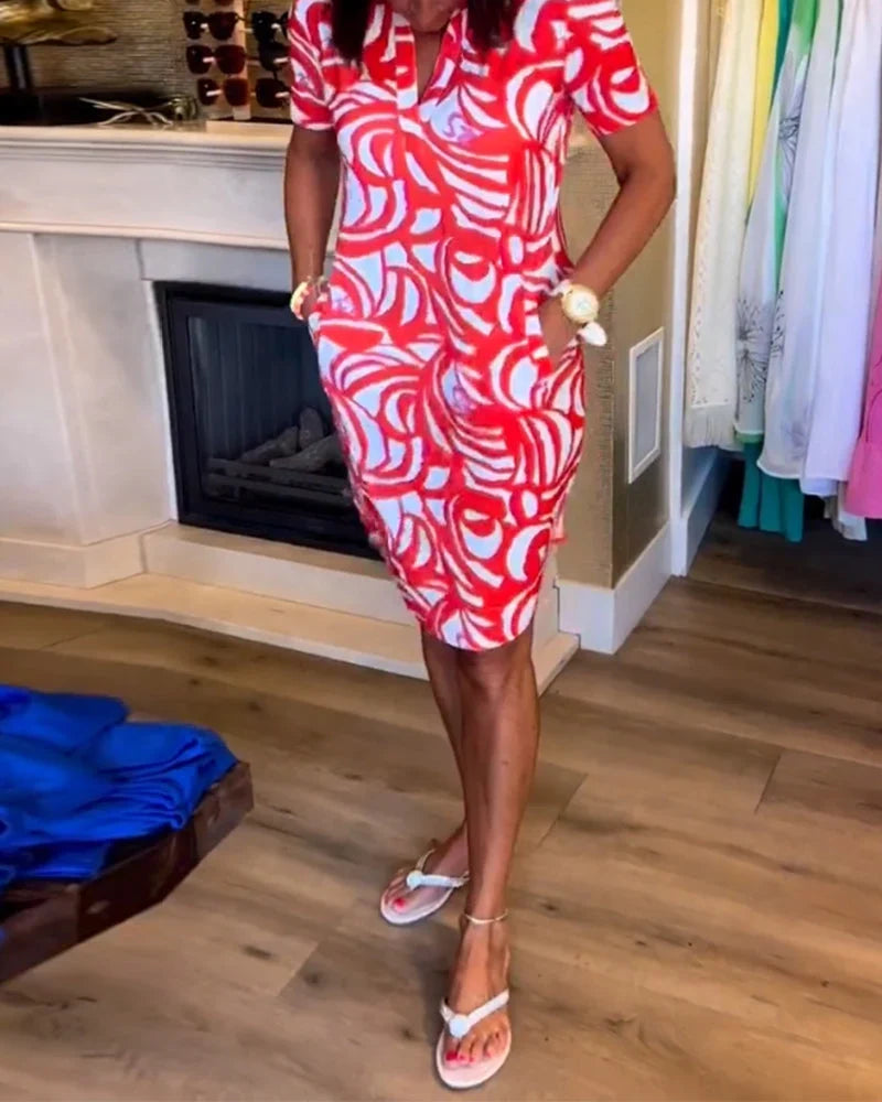 Lässiges Kurzärmeliges Kleid mit Print