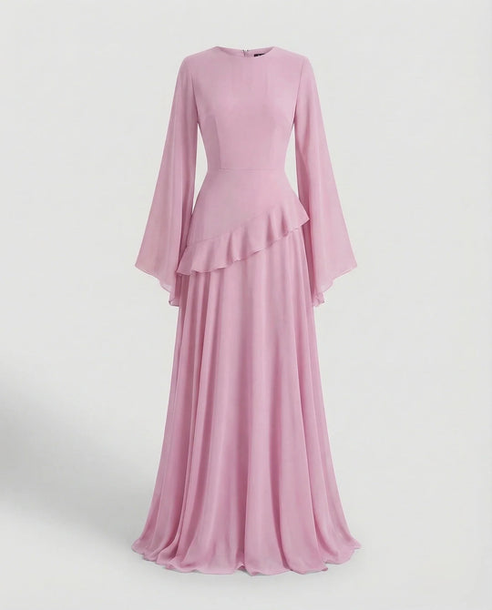 Damen Gala-Maxikleid Glockenärmel Stufenrock