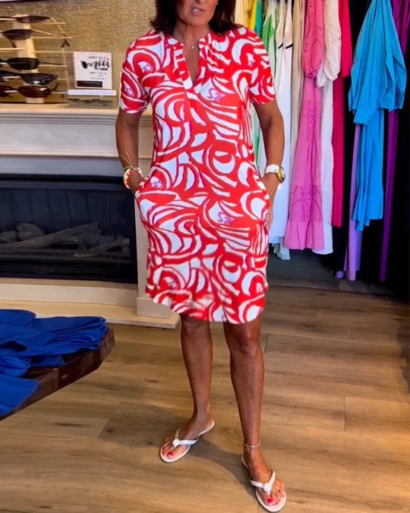 Lässiges Kurzärmeliges Kleid mit Print
