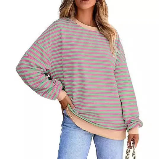 Damen lässiger gestreifter Sweatshirt mit Oversize-Schnitt und bequemen Details