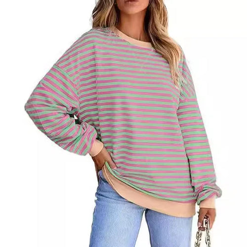 Damen lässiger gestreifter Sweatshirt mit Oversize-Schnitt und bequemen Details