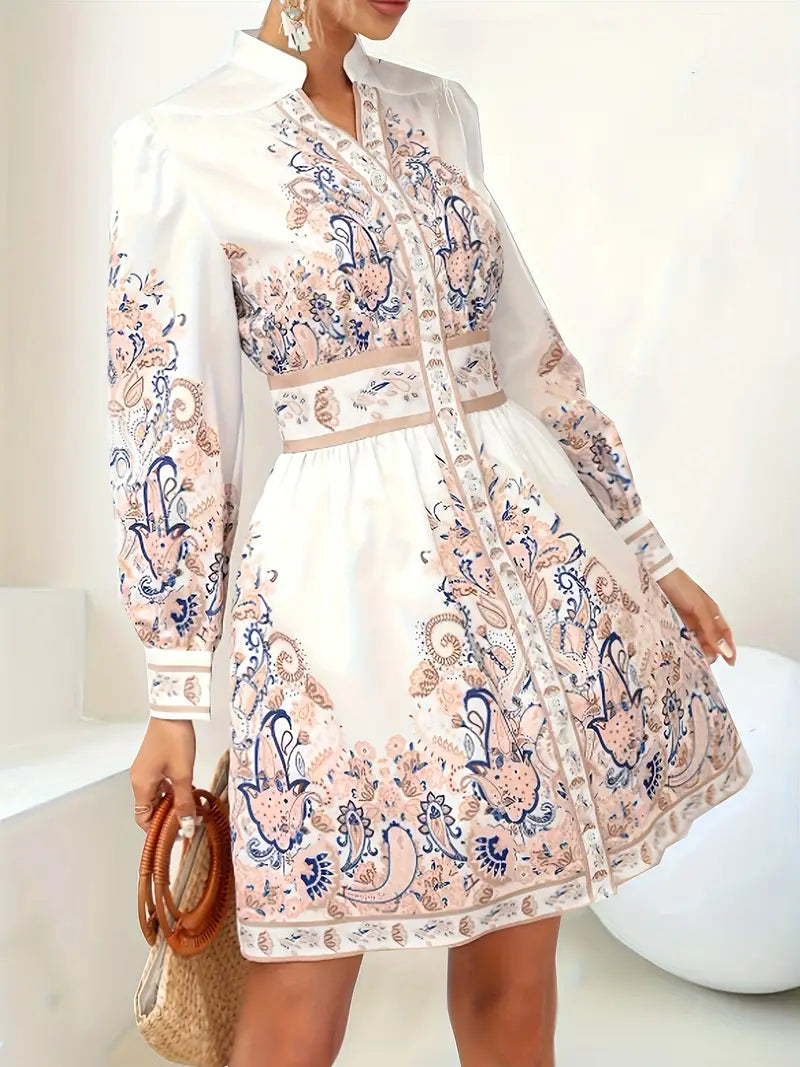 Urlaub Maxikleid Mit V-Ausschnitt und Langen Ärmeln in Blumenmuster