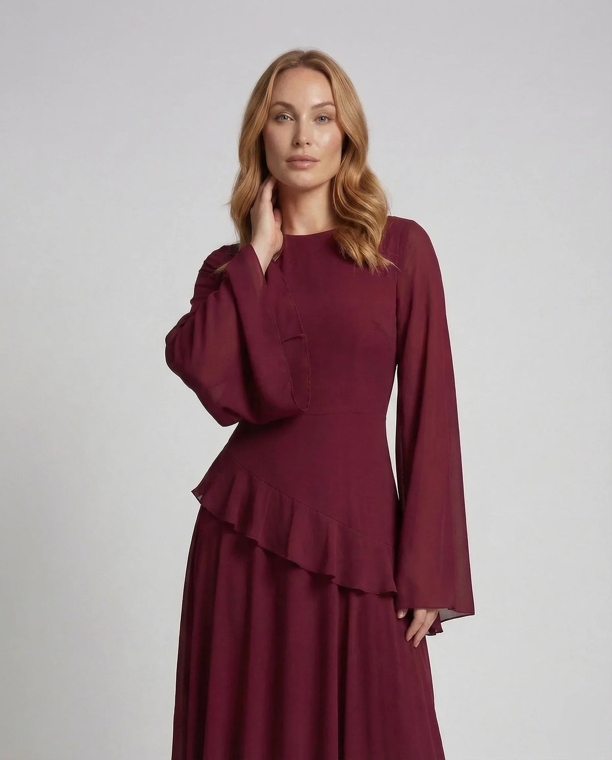 Damen Gala-Maxikleid Glockenärmel Stufenrock