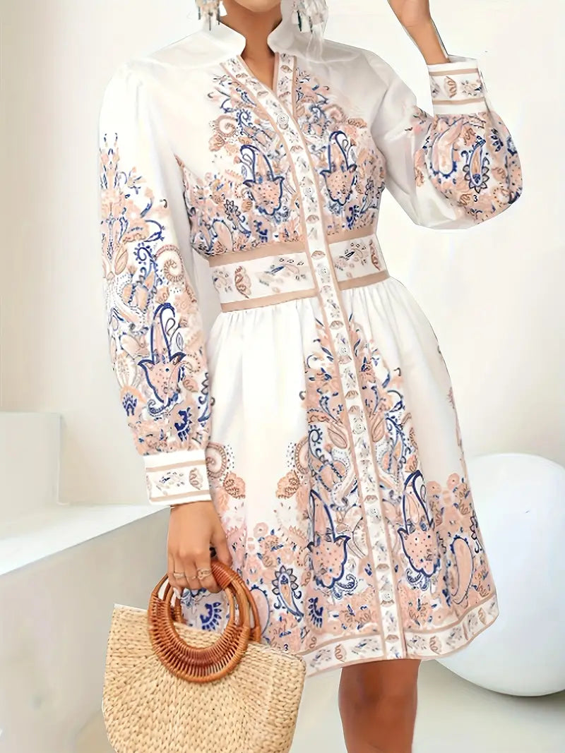 Urlaub Maxikleid Mit V-Ausschnitt und Langen Ärmeln in Blumenmuster