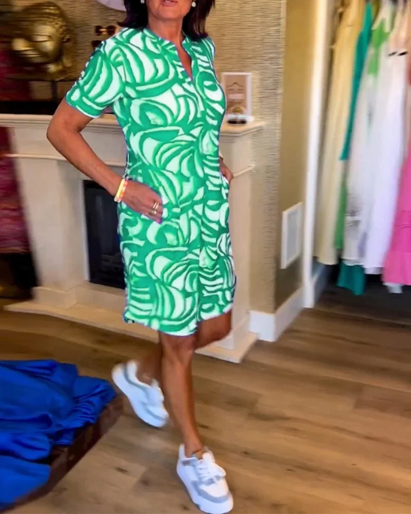 Lässiges Kurzärmeliges Kleid mit Print