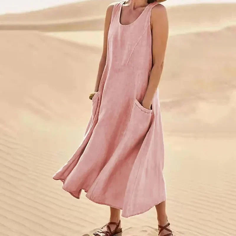 Leinen-Baumwoll-Ärmelloses Kleid für Frauen