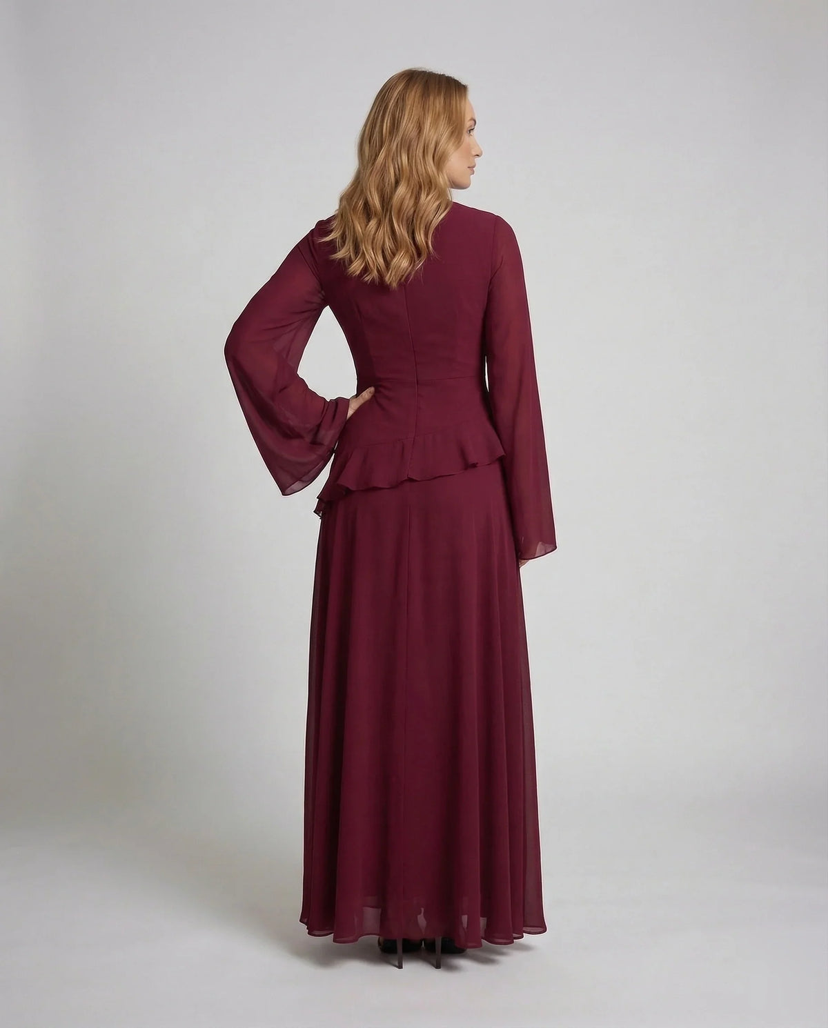 Damen Gala-Maxikleid Glockenärmel Stufenrock