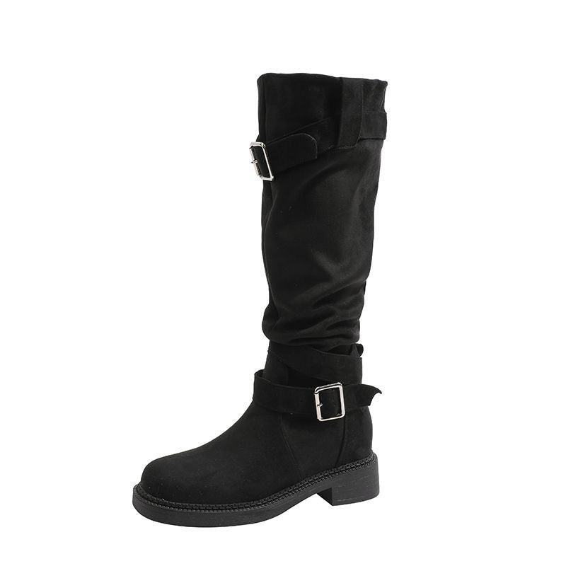 Retro-Stiefel mit klobiger Sohle und lockerem Schaft