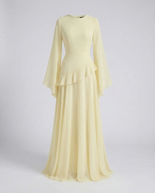 Damen Gala-Maxikleid Glockenärmel Stufenrock