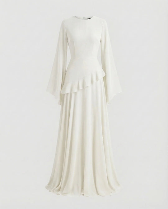 Damen Gala-Maxikleid Glockenärmel Stufenrock