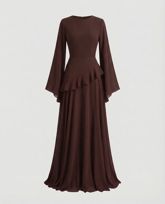Damen Gala-Maxikleid Glockenärmel Stufenrock
