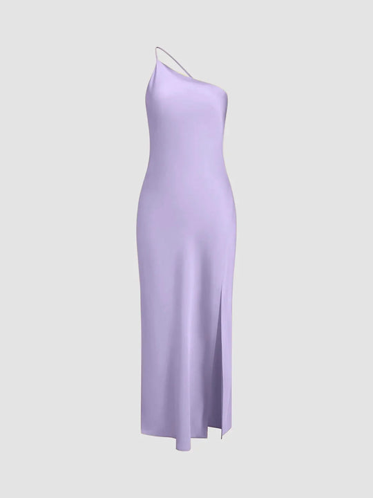 Lange satin Kleid mit Schlitzen am Rücken
