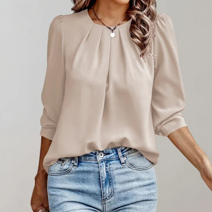 Damenbluse mit Falten und Puffärmeln
