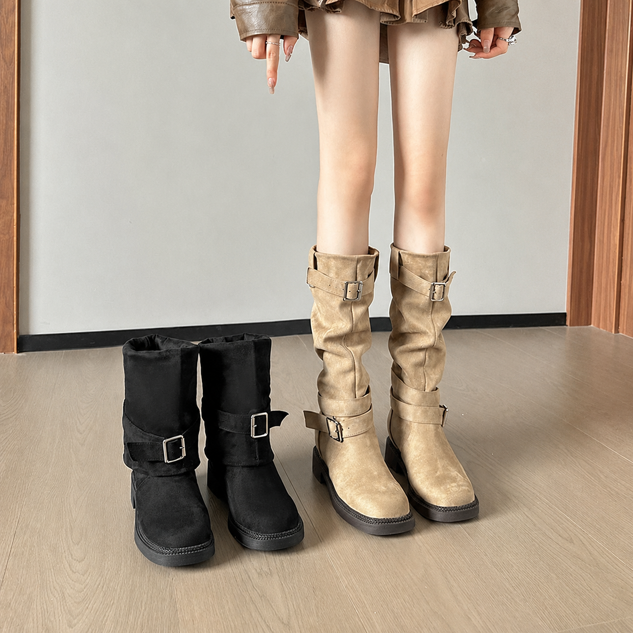 Retro-Stiefel mit klobiger Sohle und lockerem Schaft