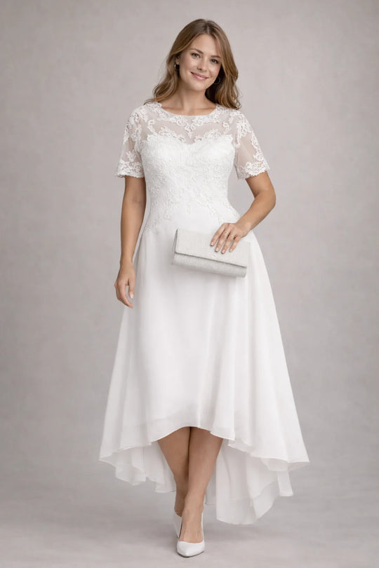 Damen Abendkleid mit Spitze und kurzen Ärmeln