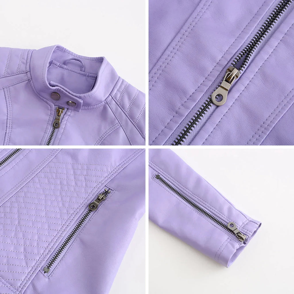 Lederjacke für Damen - Modische Jacke mit Reißverschluss
