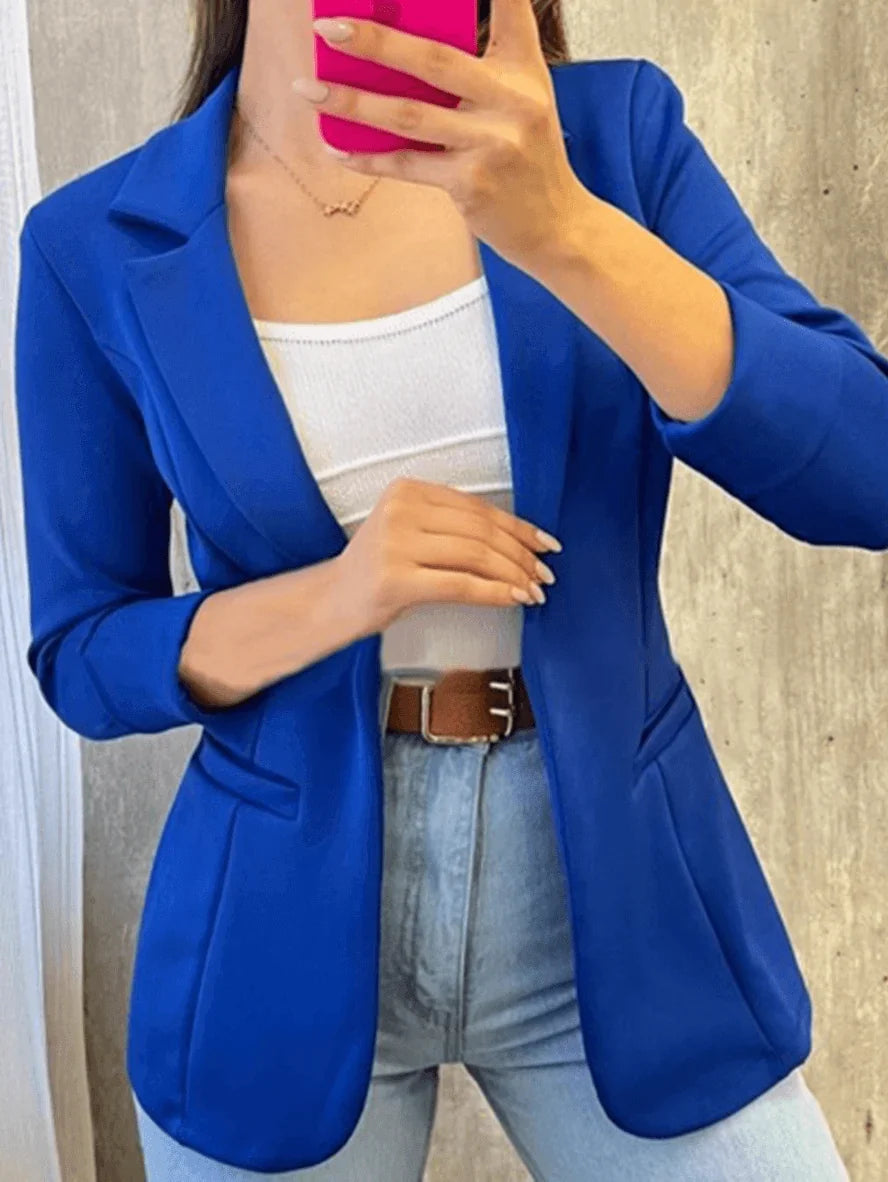 Einfarbiger Büro-Blazer, Taschen, Reverskragen, lange Ärmel, Damenanzug-Stil, elegante Modejacke