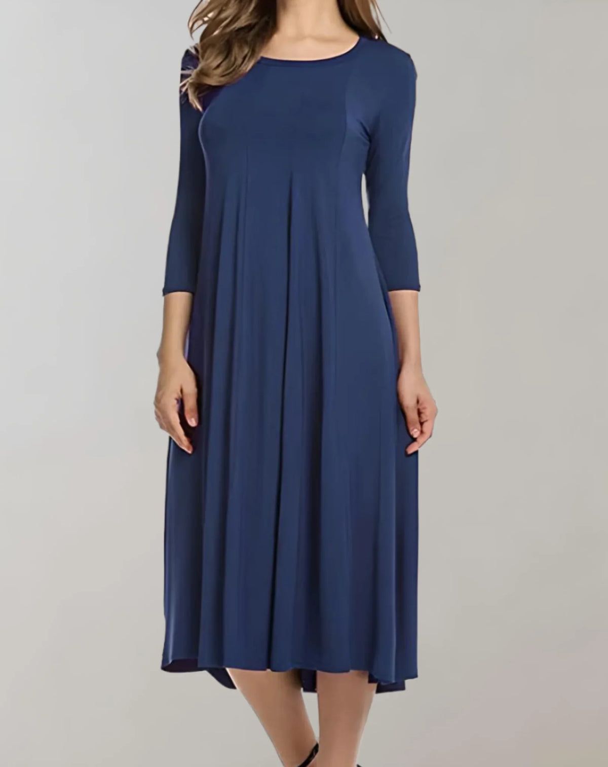 Swingkleid mit 3/4-Ärmeln und Rundem Ausschnitt