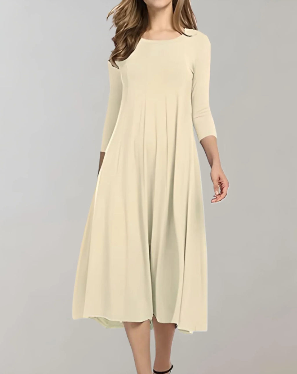 Swingkleid mit 3/4-Ärmeln und Rundem Ausschnitt