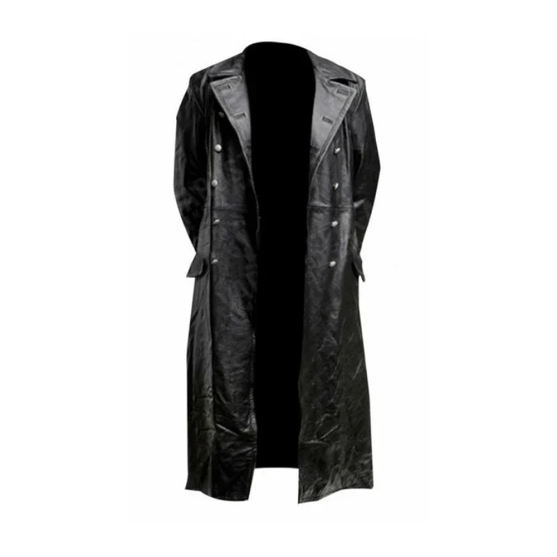 Herren Ledertrenchcoat mit doppelreihiger Knopfleiste