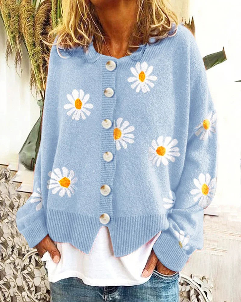 Damen Farbiger Baumwollpullover mit Blumenmuster