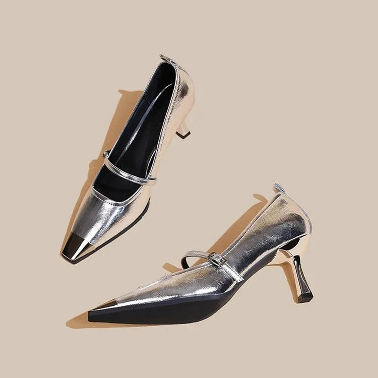 Damen elegante Slingback-Pumps mit spitzem Zehenbereich und glitzerndem Obermaterial