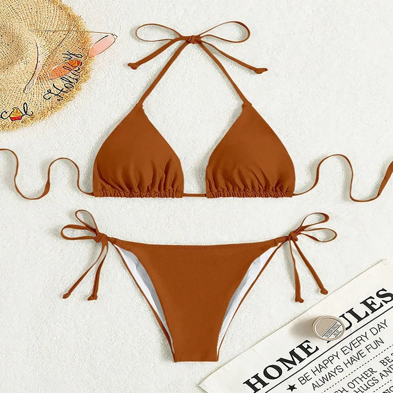 Damen klassisches Triangel-Bikini-Set mit verstellbaren Trägern