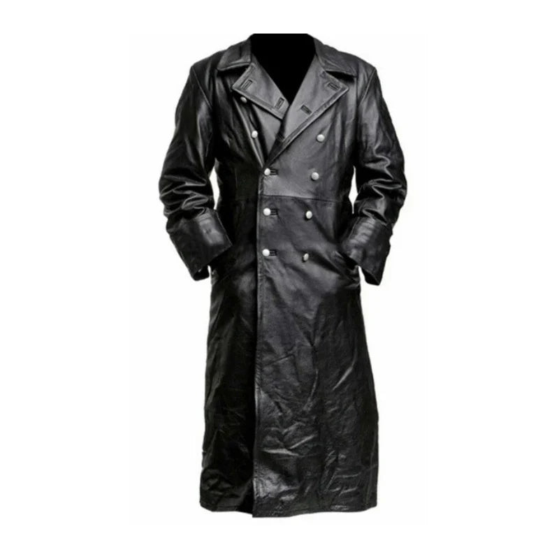 Herren Ledertrenchcoat mit doppelreihiger Knopfleiste