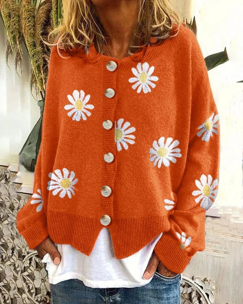 Damen Farbiger Baumwollpullover mit Blumenmuster