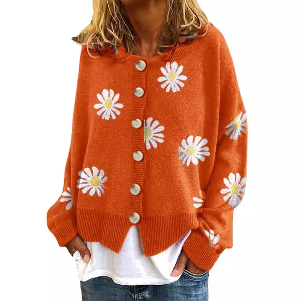 Damen Farbiger Baumwollpullover mit Blumenmuster