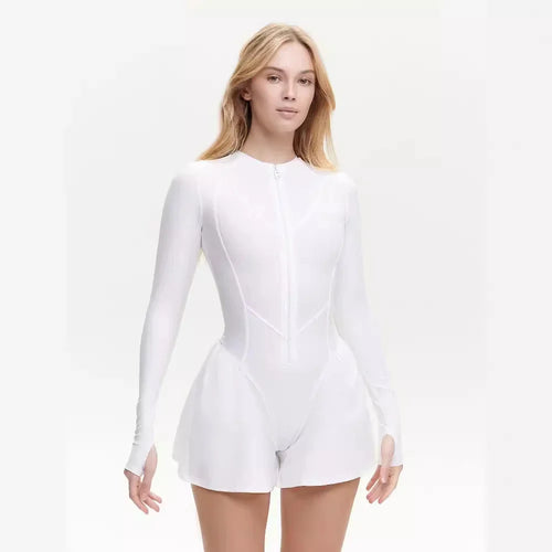 Damen Sportlicher Jumpsuit mit langem Arm und Reißverschluss