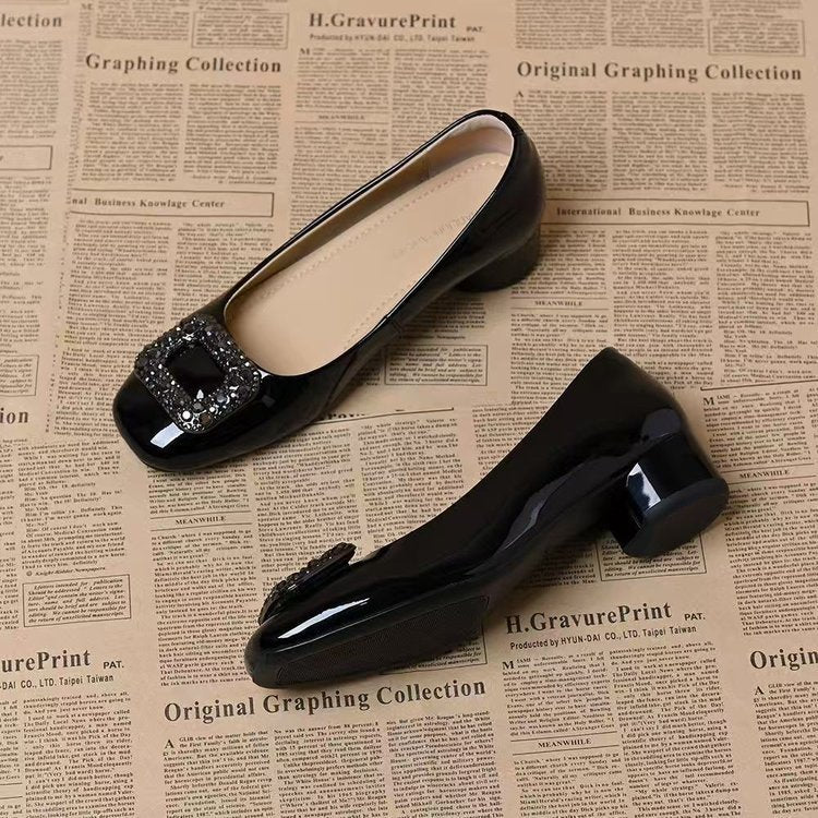 Vintage-Lederschuhe für Damen mit Strasssteinen
