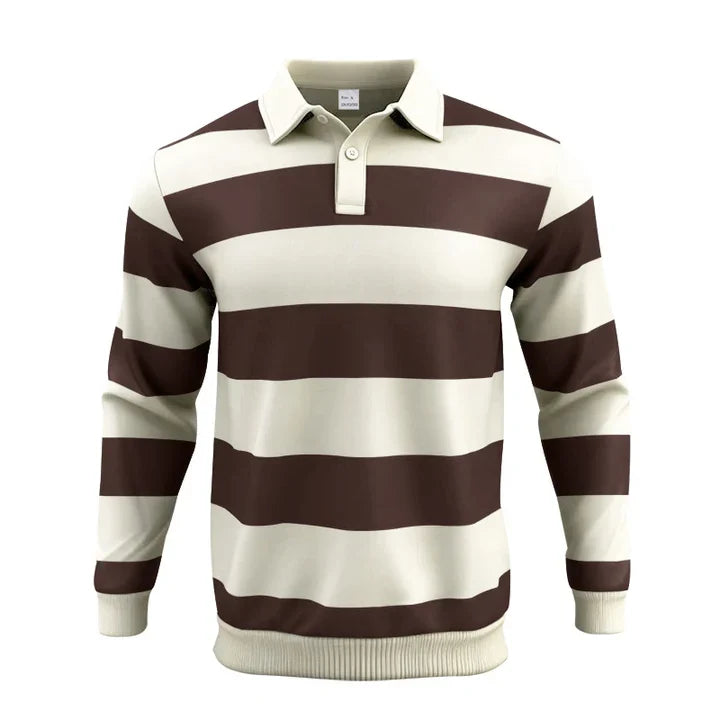 Herren nan gestreiftes Rugby-Poloshirt aus Baumwollmischung mit kurzer Knopfleiste und Rippbündchen