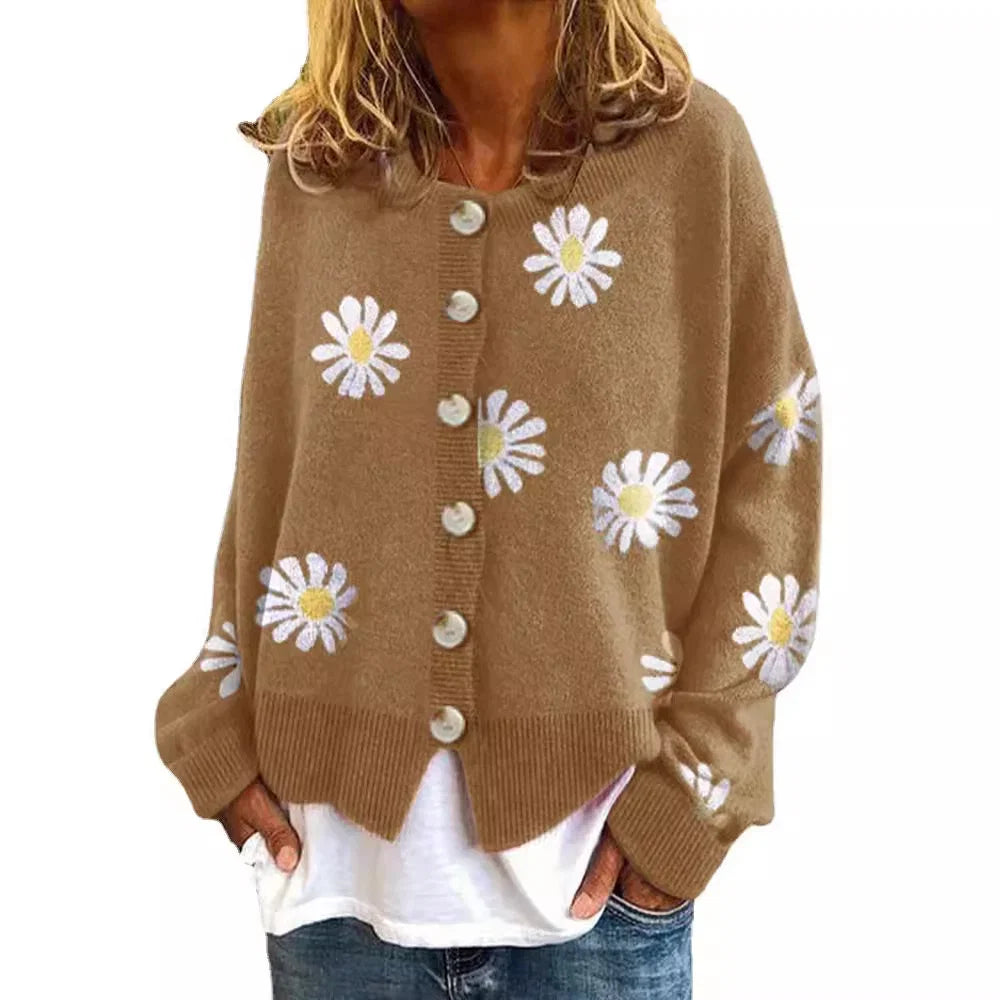 Damen Farbiger Baumwollpullover mit Blumenmuster