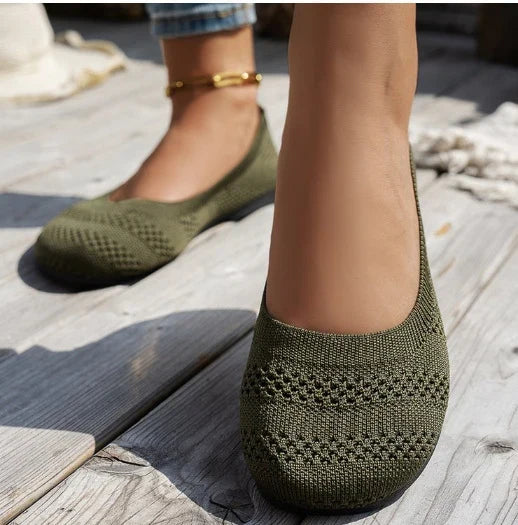 Damen Ballerinas mit elastischem Strickdesign und rutschfester Sohle