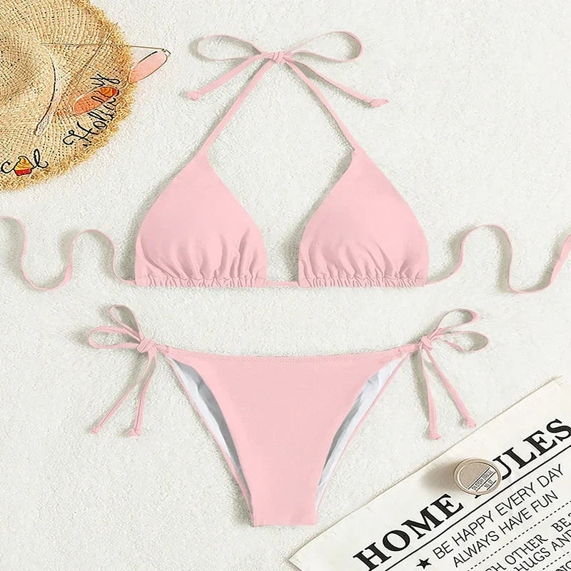 Damen klassisches Triangel-Bikini-Set mit verstellbaren Trägern