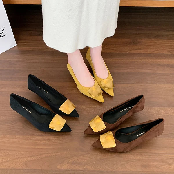 Elegante Schuhe mit niedrigem Absatz und spitzer Kappe
