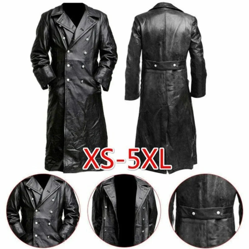 Herren Ledertrenchcoat mit doppelreihiger Knopfleiste