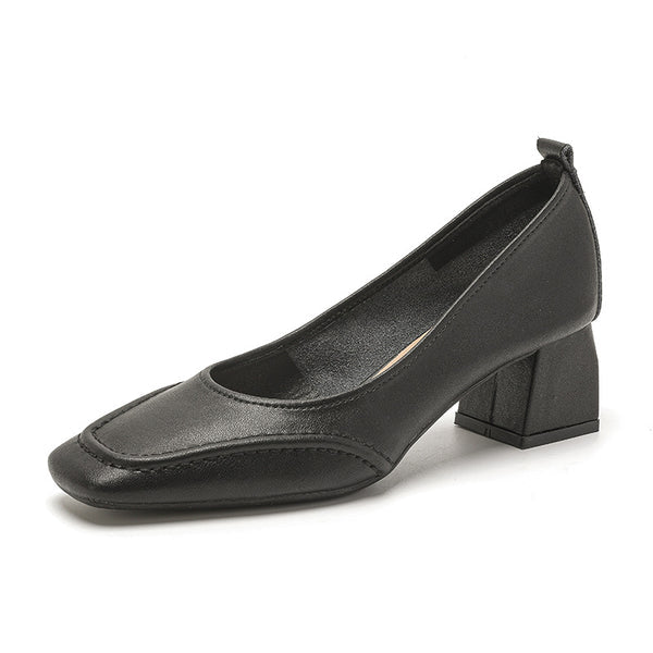 Schuhe aus echtem Leder mit Blockabsatz und eckiger Schuhspitze