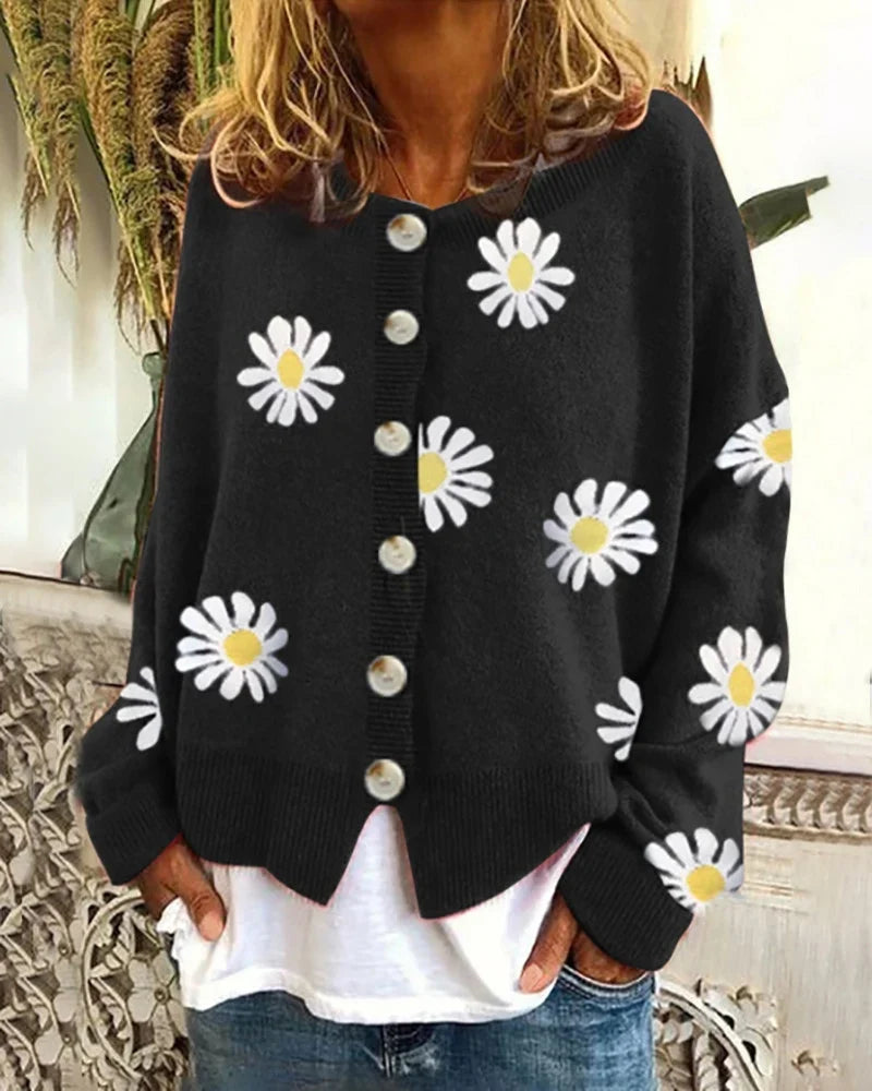 Damen Farbiger Baumwollpullover mit Blumenmuster