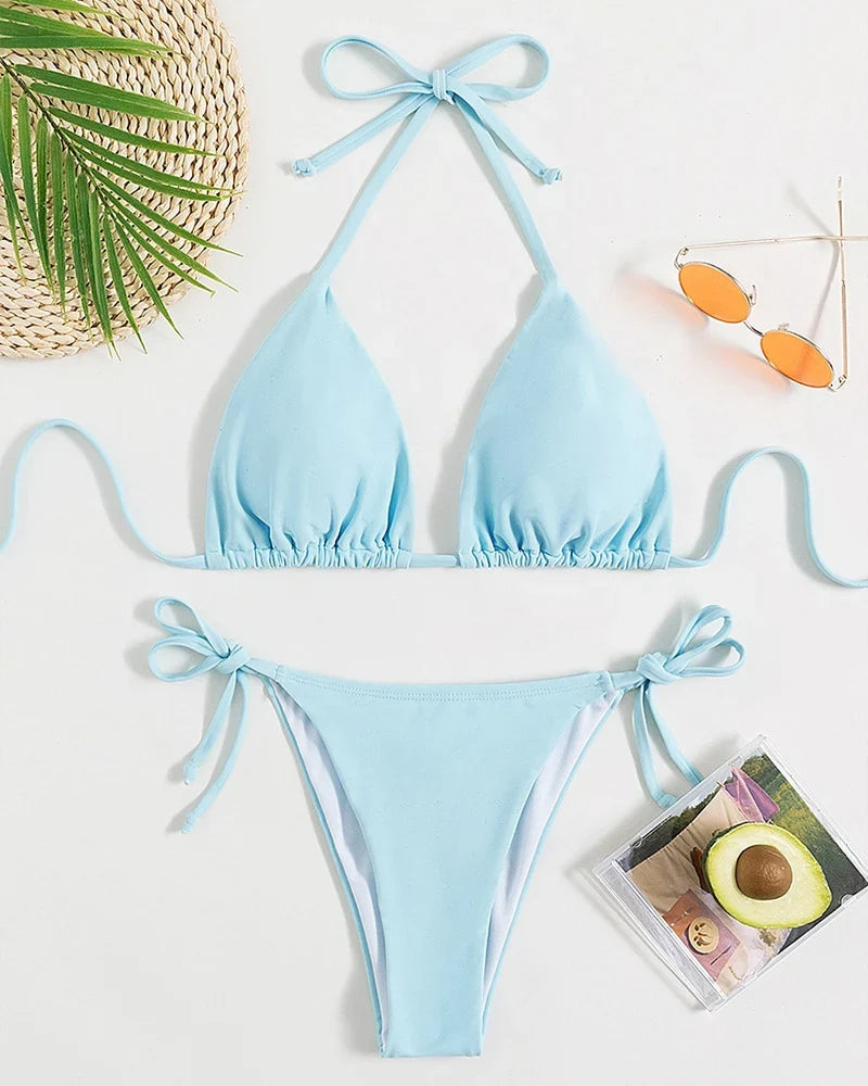 Damen klassisches Triangel-Bikini-Set mit verstellbaren Trägern