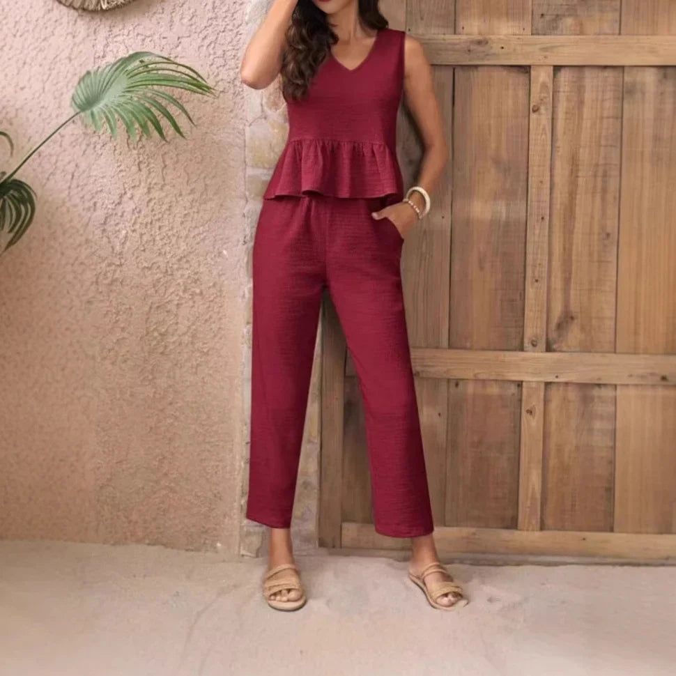 Damen Eleganter Jumpsuit mit modernen Raffungen und lässigem Schnitt Heidi-Mode