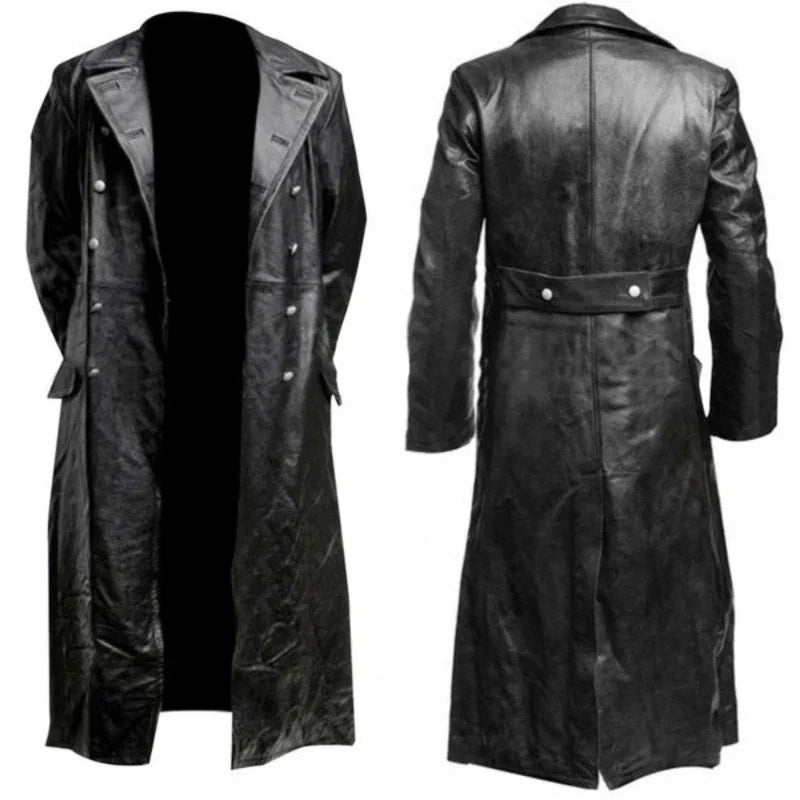 Herren Ledertrenchcoat mit doppelreihiger Knopfleiste