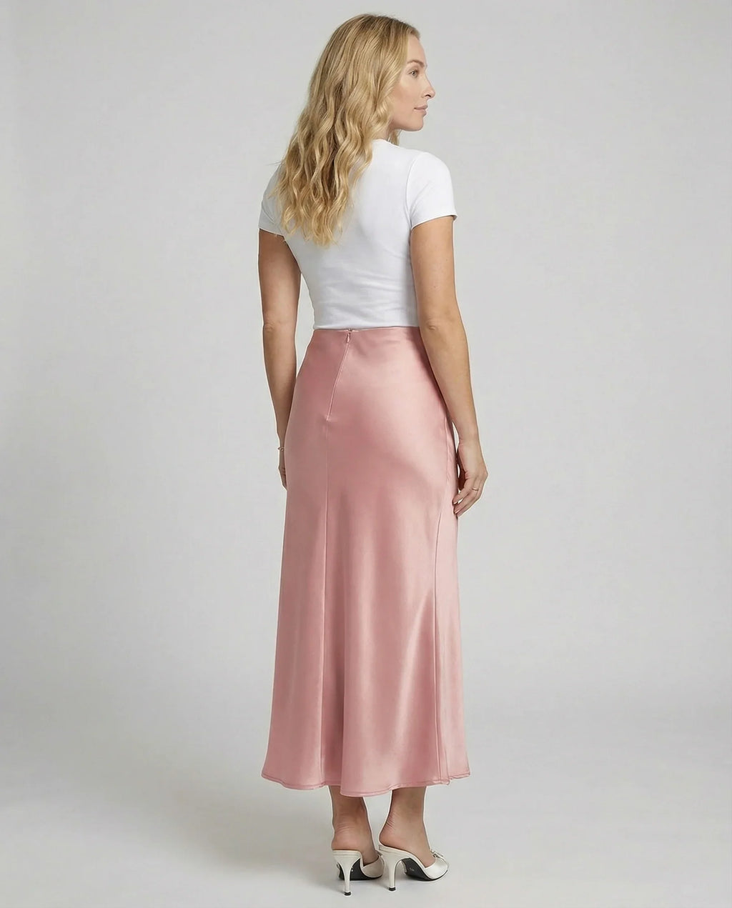 Damen Satin-Midirock mit fließendem Schnitt und hohem Bund