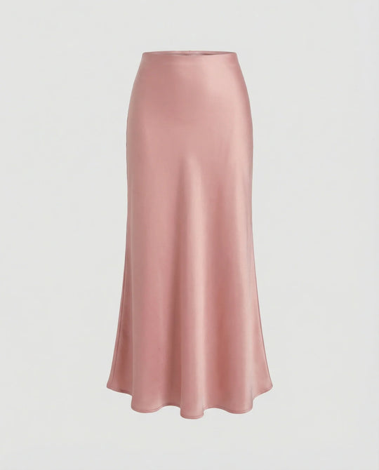 Damen Satin-Midirock mit fließendem Schnitt und hohem Bund
