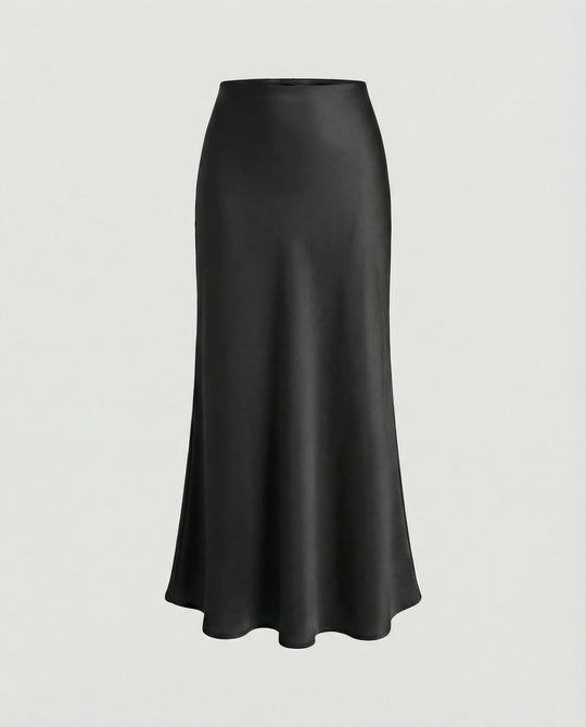 Damen Satin-Midirock mit fließendem Schnitt und hohem Bund