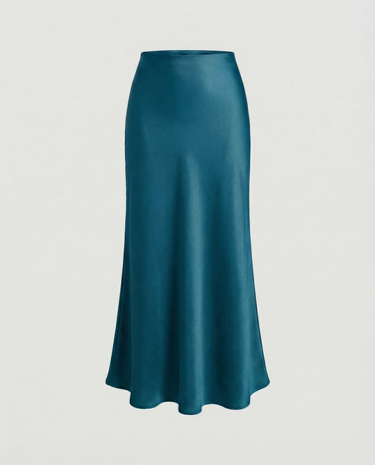 Damen Satin-Midirock mit fließendem Schnitt und hohem Bund