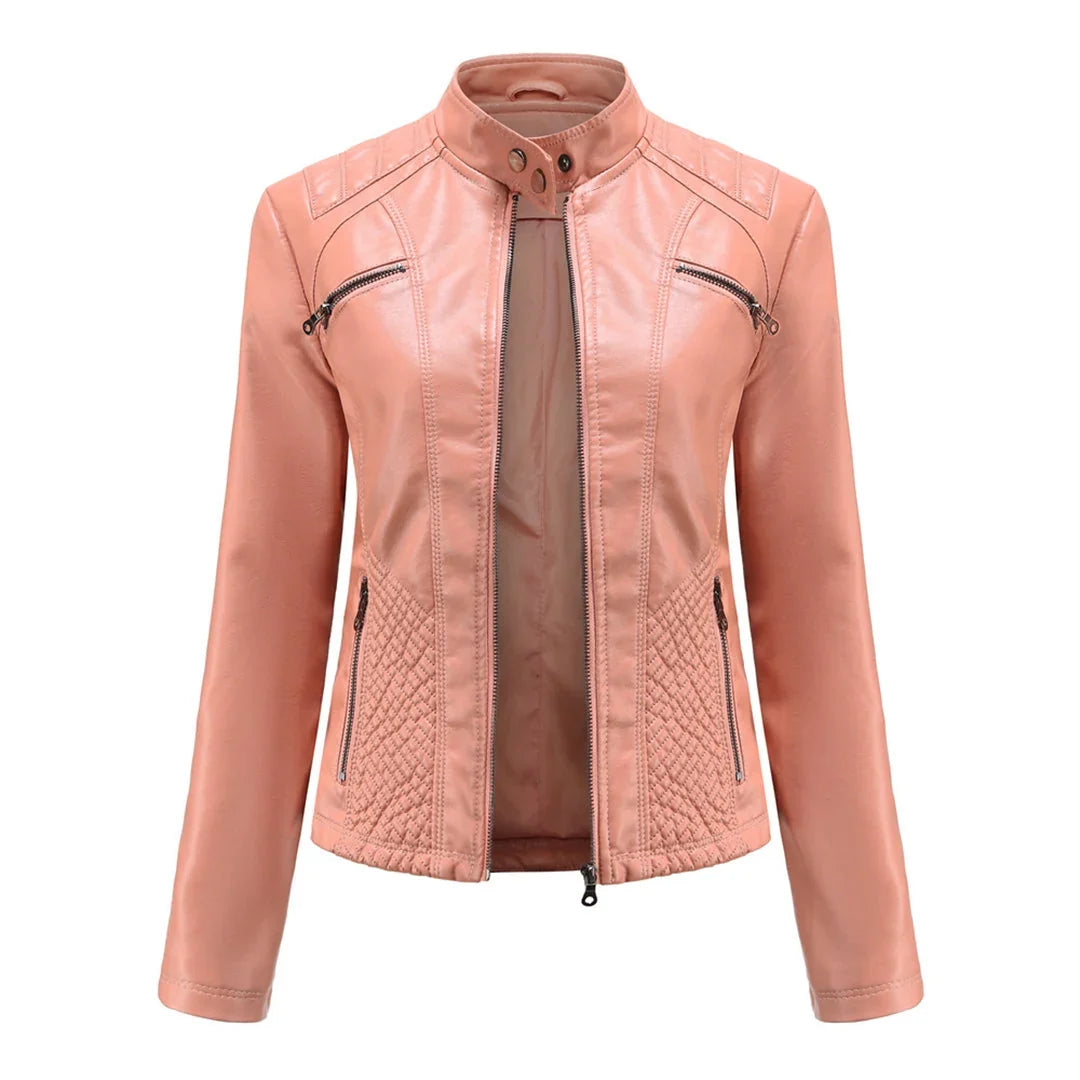 Lederjacke für Damen - Modische Jacke mit Reißverschluss