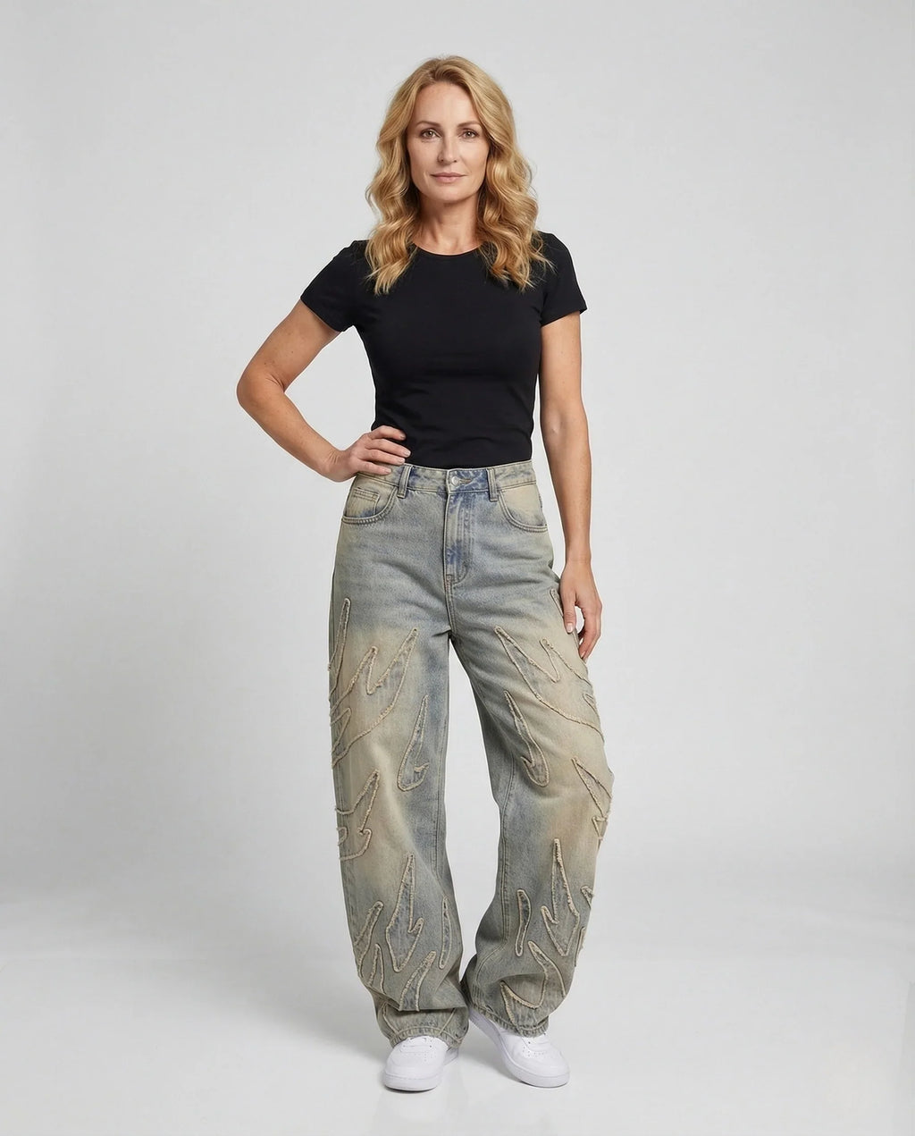 Unisex Destroy Jeans weit mit Cutouts und Fransen